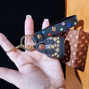 Custom Made LV Black Purse Wristlet Strap Keychains